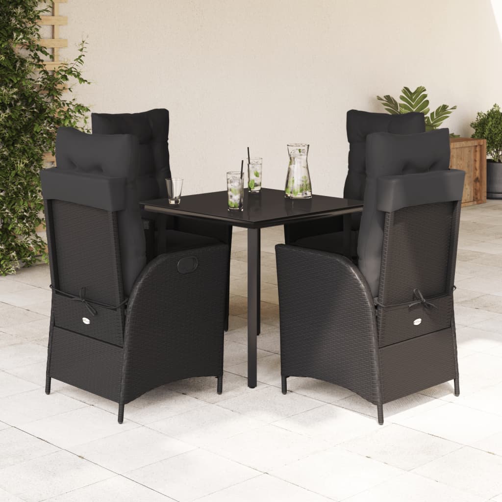 5-tlg. Garten-Essgruppe mit Kissen Schwarz Poly Rattan